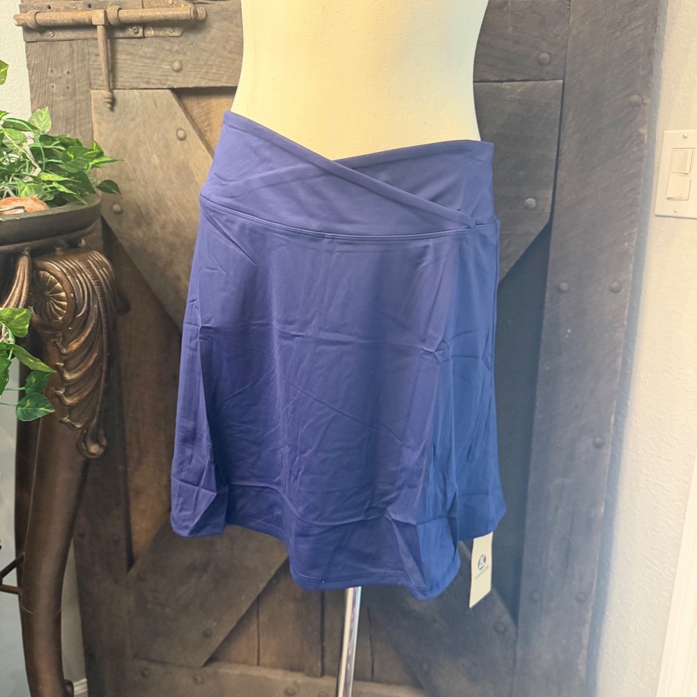 Lou Keith Crossover Waist Athletic Skort L Navy Blue Activewear Pocket